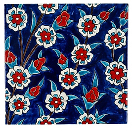 İznik Desenli Bahar Dalı ve Erguvan Motifli Çini Karo - 20x20 cm