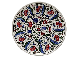 İznik Tarzı Kırmızı Karanfil Desenli Çini Duvar Tabağı