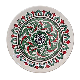 El Yapımı Rumi Desenli Yeşil Çini Duvar Tabağı