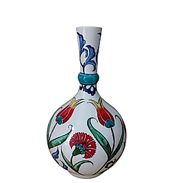 Geleneksel Çini Sanatı Lale Desenli Seramik Dekoratif Vazo