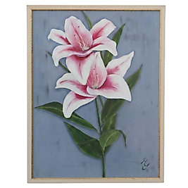 Pembe Beyaz Zambak (Lilyum) Yağlı Boya Tablo - Ahşap Çerçeveli