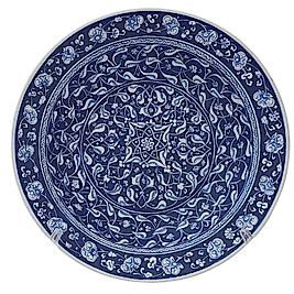 Yoğun Rumi Motifli Mavi Beyaz Çini Tabak(Mat)